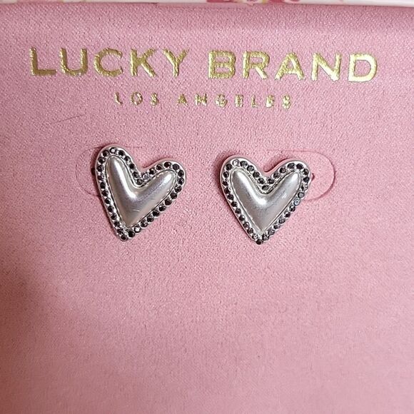 Lucky Brand Silvertone Heart Studs with Marcasites NWT - Picture 3 of 4